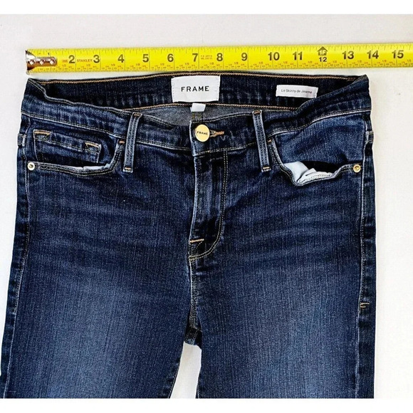 Frame Size 28X29 Women's Le Skinny De Jeanne Blue Denim Embroidered Logo Jeans - Picture 2 of 13